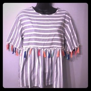Fringed striped blouse